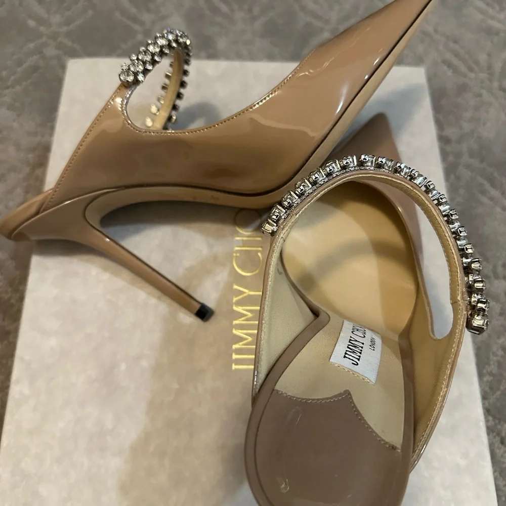 Jimmy Choo Beige Bing 100 Patent Leather Heels - Picture 3 of 9